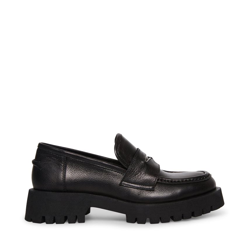 Black Steve Madden Lawrence Leather Women\'s Loafers | PH 3640UNP